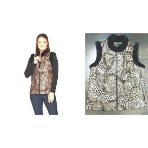 NEW~ Bob Mackie Leopard  Faux‎ Leather Vest with Faux Fur Trim~L~Super stylish